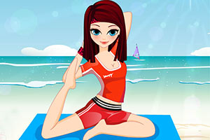 瑜伽女孩在海边